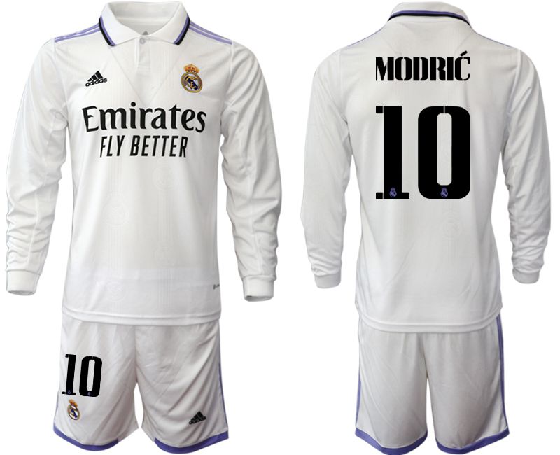 Men 2022-2023 Club Real Madrid home long sleeve white #10 Soccer Jersey